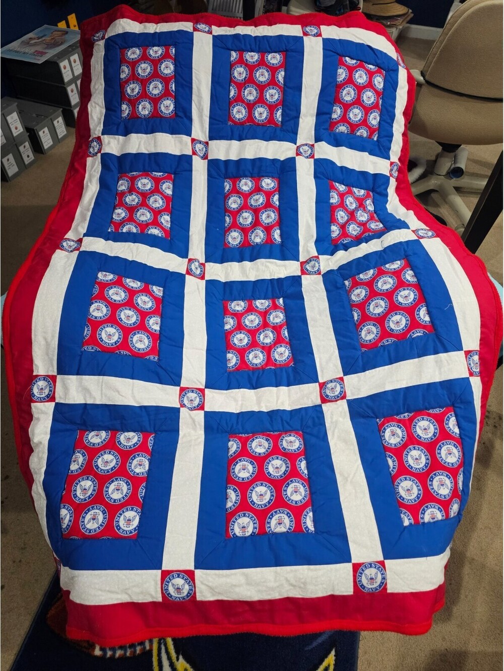 Handmade United States Navy Throw Fleece Blanket Red So Soft 42x62 Military